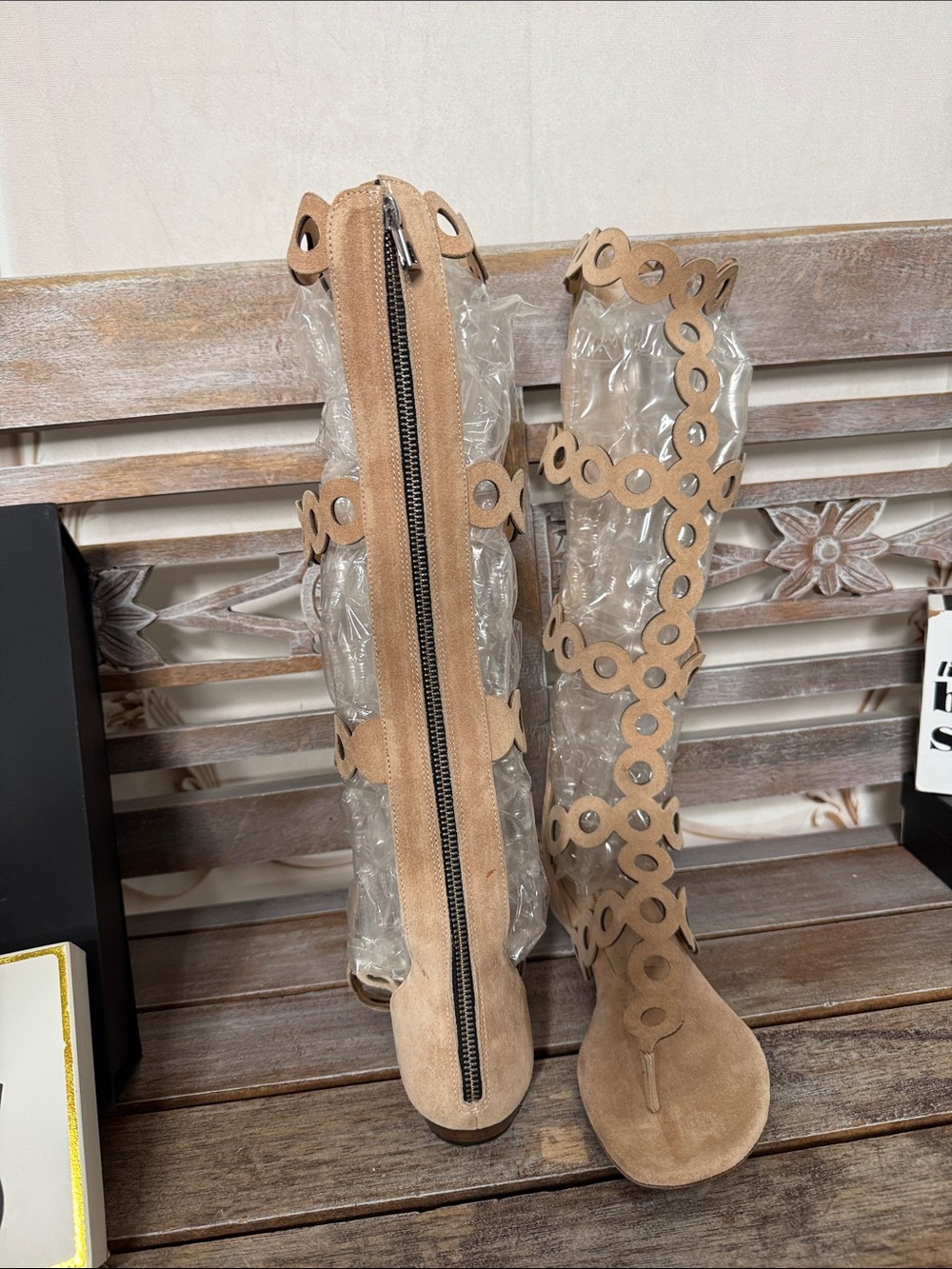 Barbara Bui Beige Suede Cutout Knee-High Sandals - Picture 2 of 5